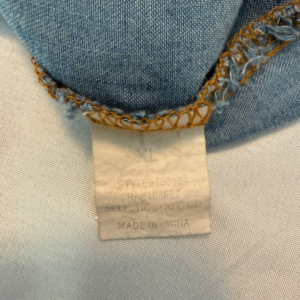 Alice Blue Y2K Denim Chambray Blue Cotton Blouse Puff Sleeve Casual Size XL - Picture 6 of 9